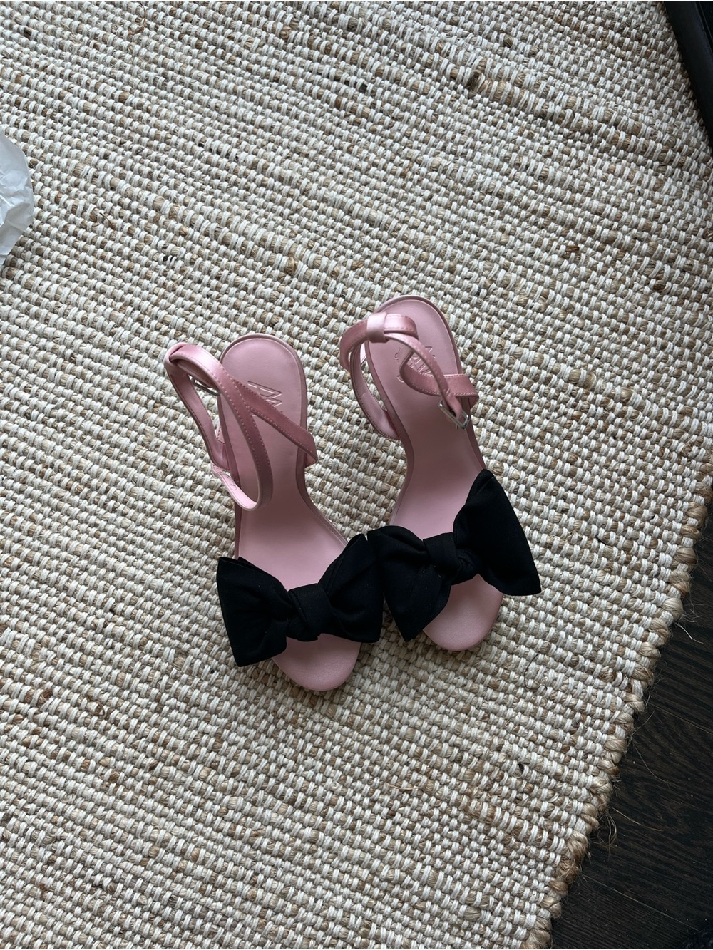 Pink Bow Slingback Heels with Black Bows